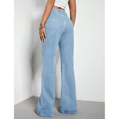 Pantalon en jean ample taille haute pour femmes