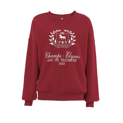 Sweat-shirt à col rond imprimé pour femme.